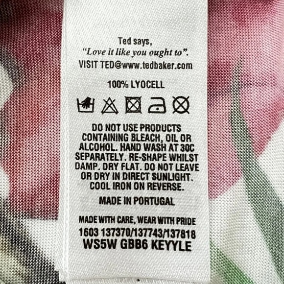 TED Baker London Keyyle Tropical Toucan Lyocell T-shirt Top Women’s Size 1 XS - Picture 8 of 10